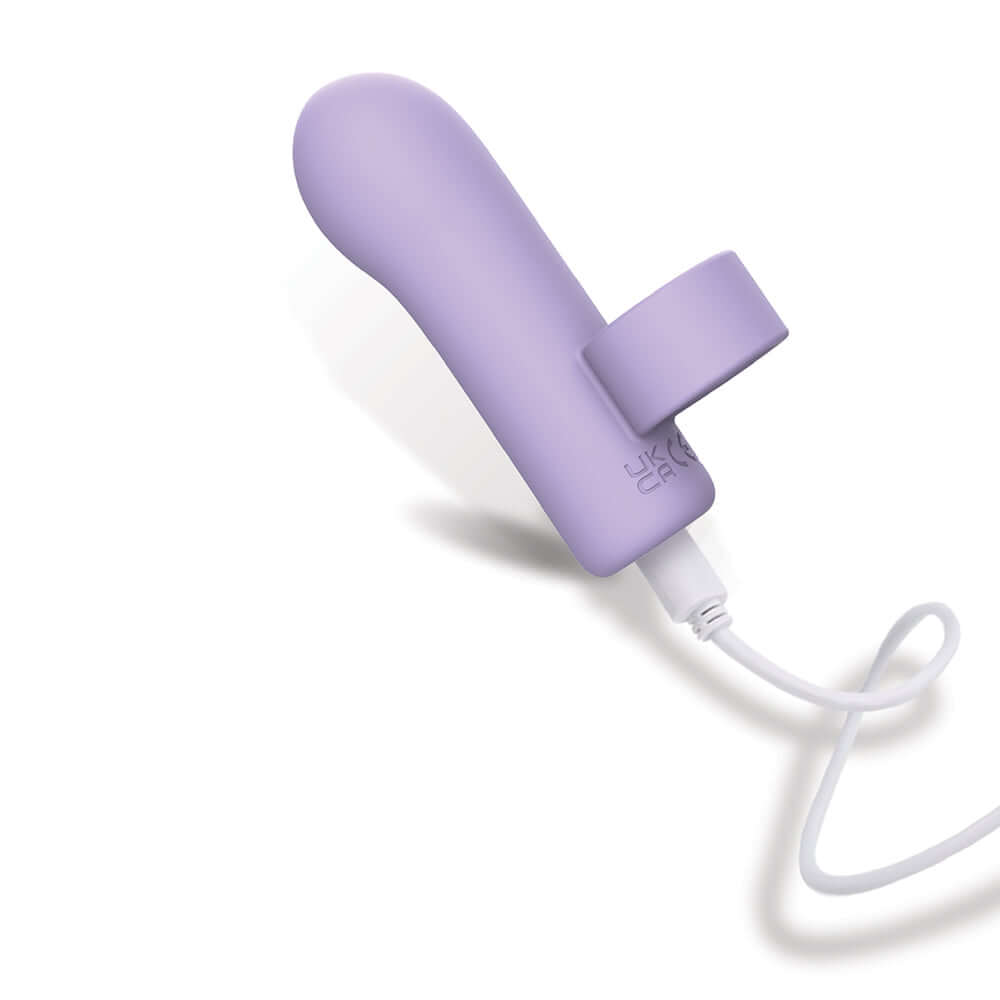 Adam & Eve Lust Loop Bullet Finger Vibe in lavender color with cable attachment.