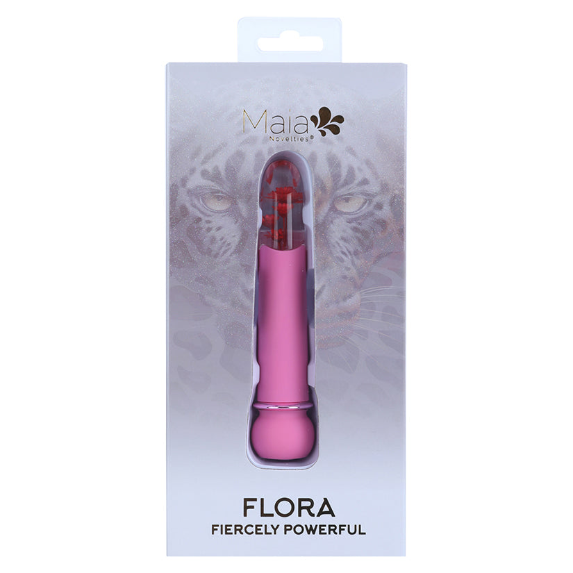 Maia Flora Fiercely Powerful Bullet Vibrator Pink in stylish packaging with a unique design.