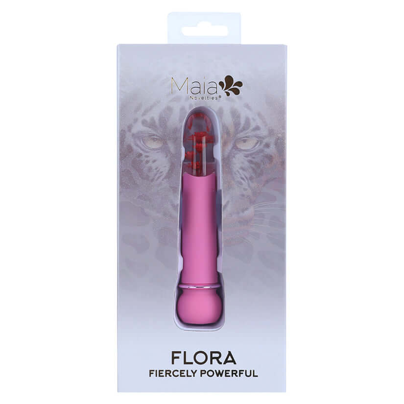 Maia Flora Fiercely Powerful Bullet Vibrator Pink in stylish packaging with a unique design.
