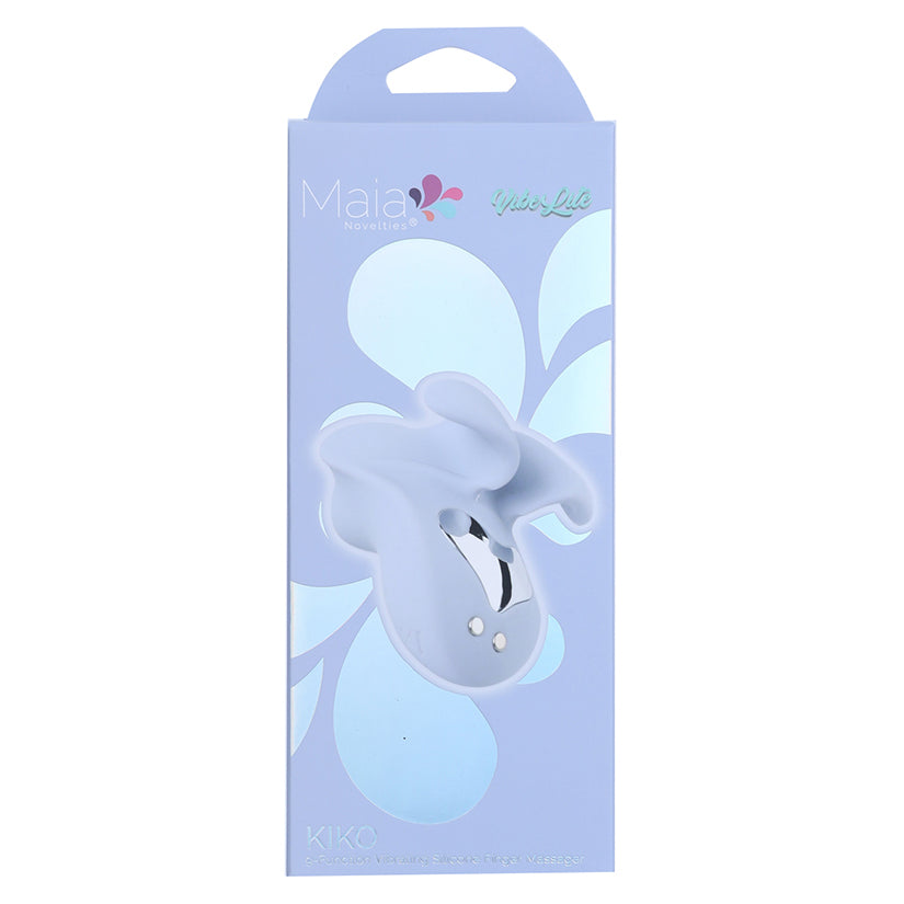 Maia Kiko Vibrating Silicone Finger Massager packaging with ergonomic design and butterfly-shaped holder.