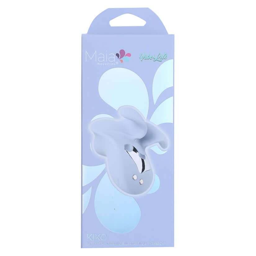 Maia Kiko Vibrating Silicone Finger Massager packaging with ergonomic design and butterfly-shaped holder.