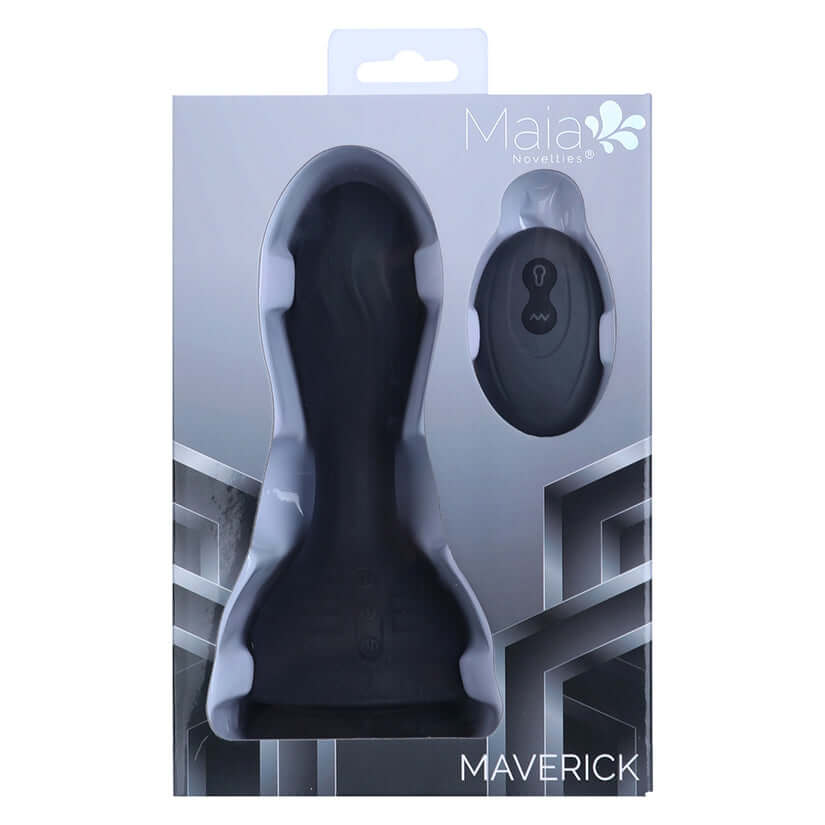 Maia Maverick Remote Control Vibrating Inflatable Anal Plug packaging with remote control.
