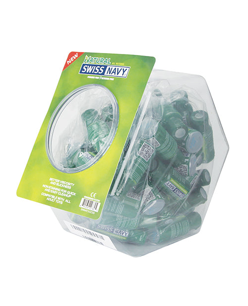 Swiss Navy Premium Natural Lubricant 1 Oz 50 ct Fishbowl display packaging with individual bottles.