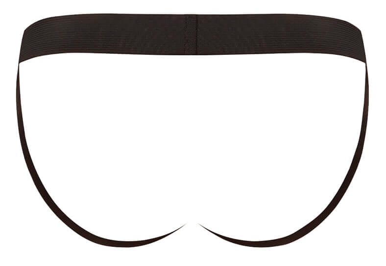 Male Power Satin Lycra Jock Strap Black Small Medium rear view with elastic straps