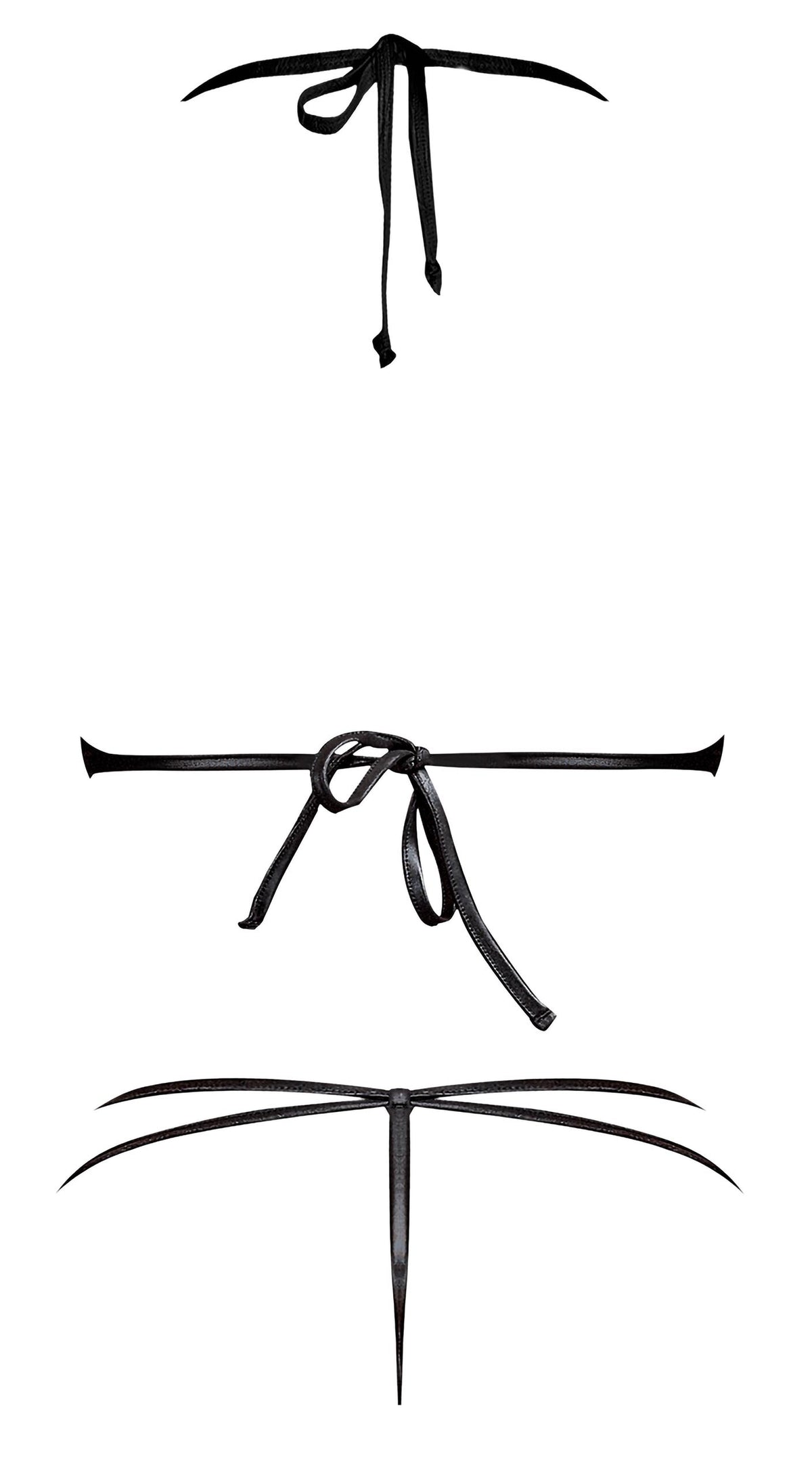 Lust Fetish Medusa Cupless Crotchless Teddy Black S/M black leather straps with tie detail for a provocative look.