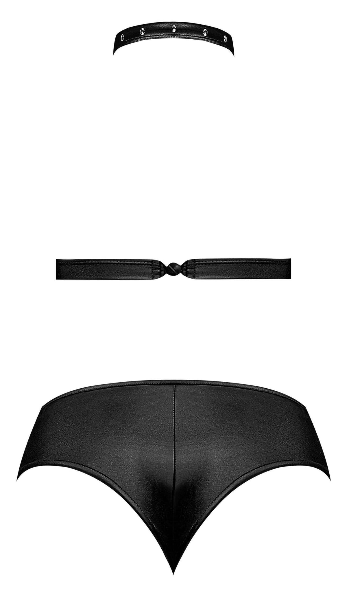 Lust Fetish Juno Black Bra and Shorts Set L/XL featuring a choker bra and matching cutout mini shorts.