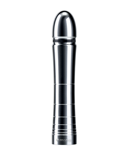 Mystim Glossy Glen e-Stim Aluminum Dildo, sleek design, polished aluminum for pleasure.