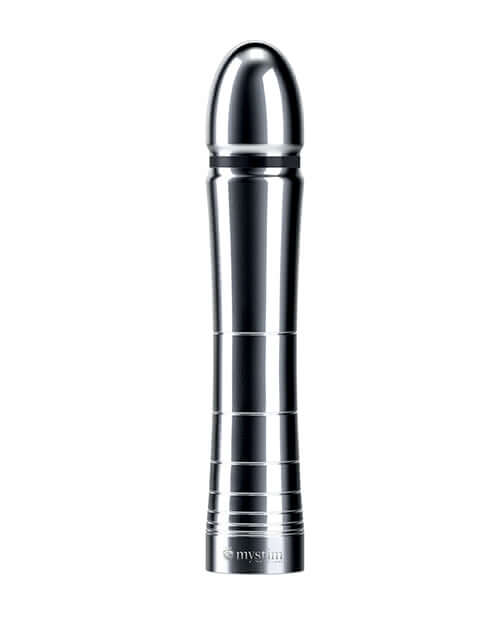 Mystim Glossy Glen e-Stim Aluminum Dildo, sleek design, polished aluminum for pleasure.