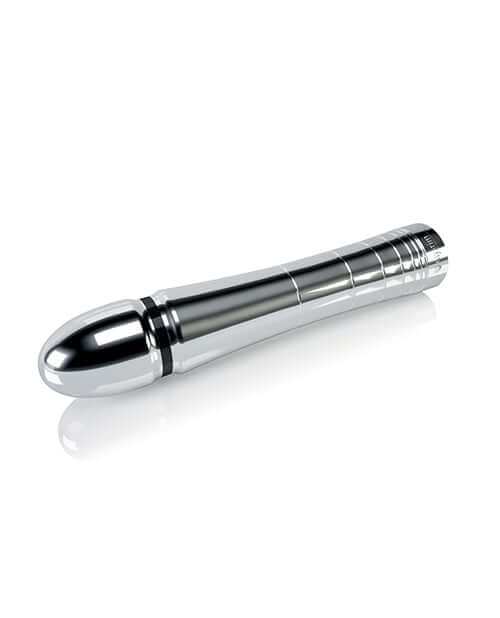 Mystim Glossy Glen e-Stim Aluminum Dildo, sleek and shiny design, perfect for intimate experiences.