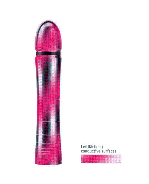 Mystim Glossy Glen e-Stim Aluminum Dildo featuring conductive surfaces for enhanced stimulation.