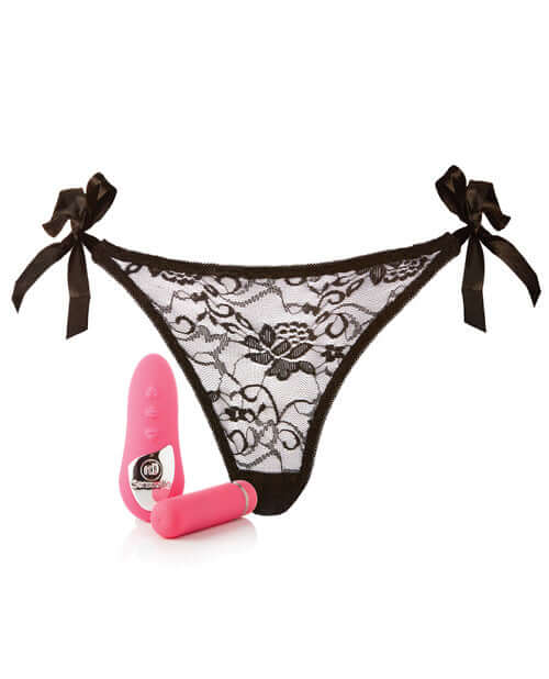 NU Sensuelle Pleasure Panty Pink Remote Control with stylish lace design and pink rechargeable bullet vibrator.