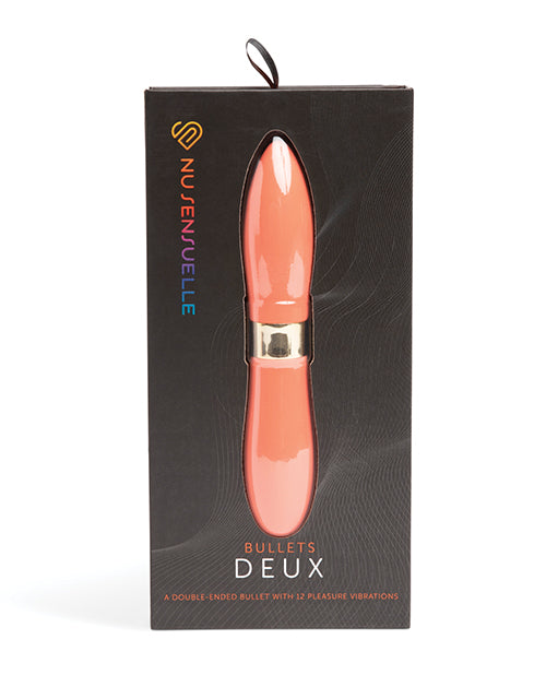Sensuelle Double Ended Deux Bullet Vibrator Coral packaging showcasing its unique design and functionality.
