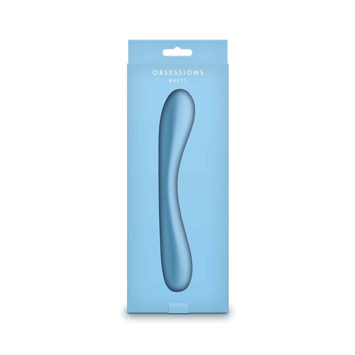Obsessions Rhett Light Blue Warming G-Spot Vibrator packaging displayed on a white background.