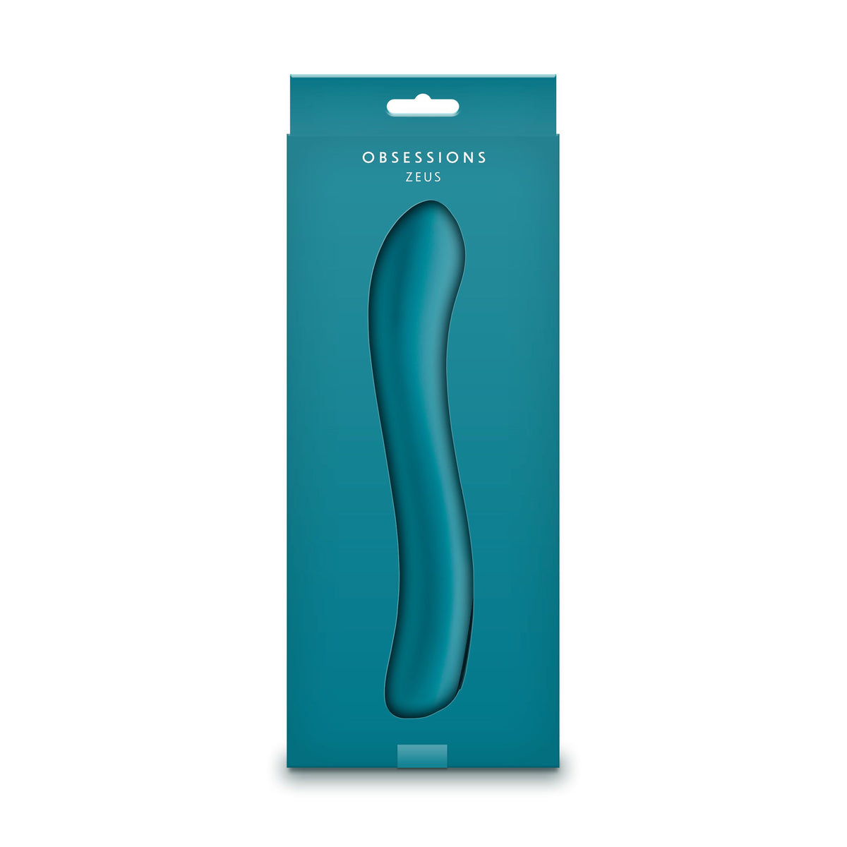 Obsessions Zeus Silicone G-Spot Vibrator Dark Green in packaging with sleek design and vibrant color.