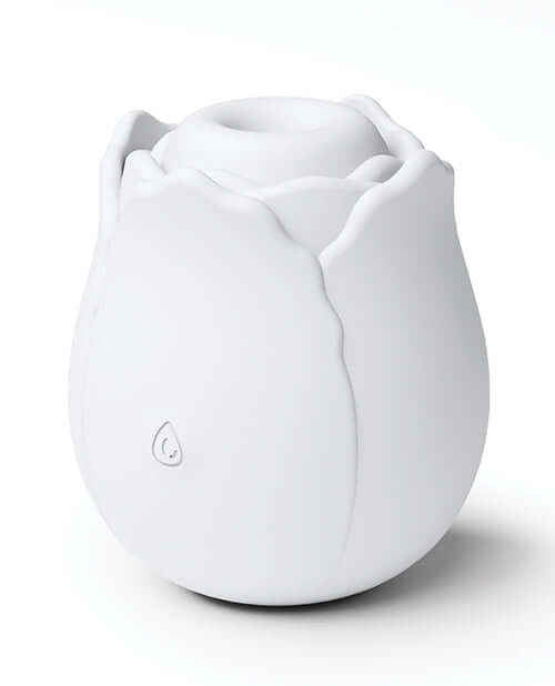 INYA The Vibrating Rose Massager Glow in a sleek white design, featuring a petal shape and silicone texture.