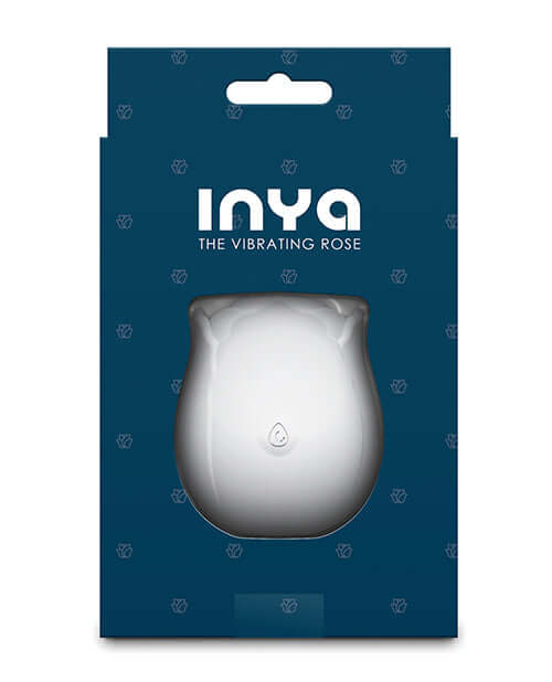 Packaging of INYA The Vibrating Rose Massager Glow showing product design and branding.