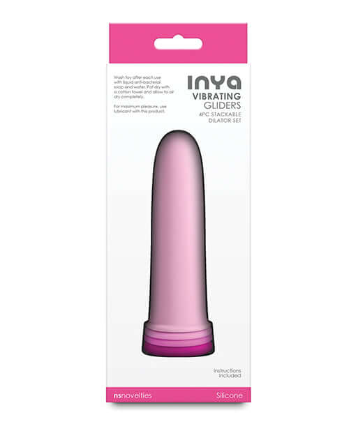 INYA Vibrating Gliders Silicone Anal Kit Pink product packaging showcasing a stackable dilator.