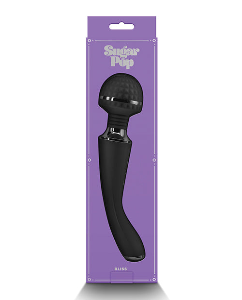 Sugar Pop Bliss Warming Wand Vibrator Black packaging showcasing elegant design and powerful features.