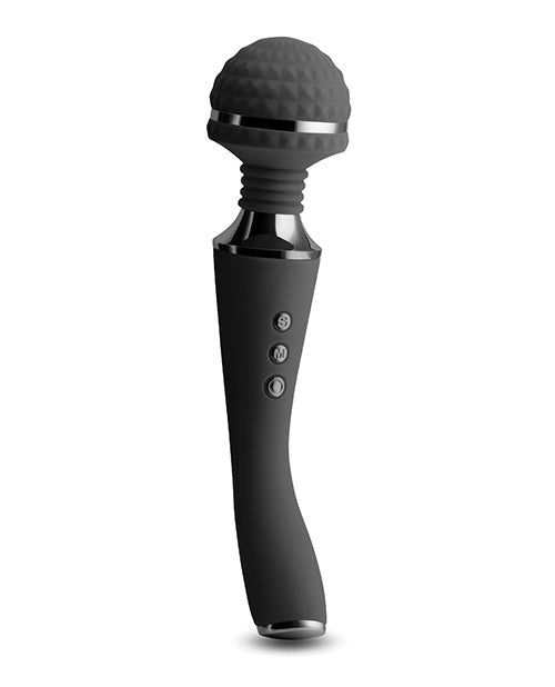 Sugar Pop Bliss Warming Wand Vibrator Black showcasing its sleek design and textured massage head.