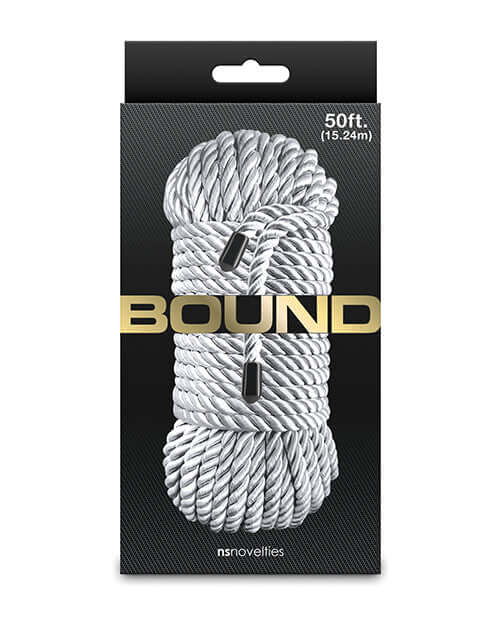 Bound 50 ft Bondage Restraints Rope Silver packaged by NS Novelties with detailed design and smooth polyester fiber.