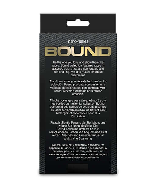 Bound 50 ft Bondage Restraints Rope Purple packaging featuring comfortable polyester fiber design and assorted colors.