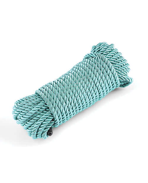 Bound 50 ft Bondage Restraints Rope Green coiled and ready for use in comfortable polyester fiber.