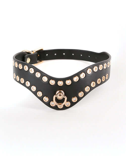Fetish & Fashion Kali Studded Collar Black featuring golden studs on a sleek black band for bold style.