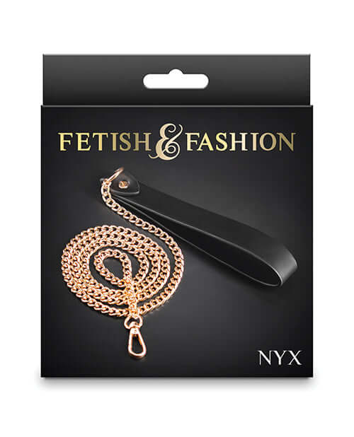 Fetish & Fashion Nyx Leash Black packaging showing elegant leash design for intimate play and bondage exploration.