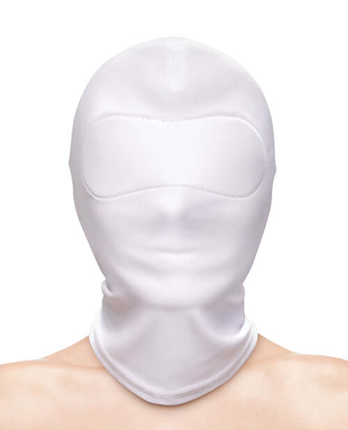 Fetish & Fashion Nylon Closed Hood White, soft snug nylon sensory deprivation hood for intense exploration.