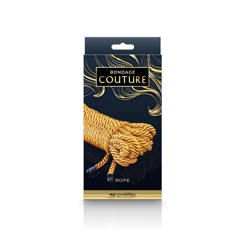 Bondage Couture 25 Feet Polyester Rope Gold packaging with metallic finish for restraints and decorative shibari-style work.