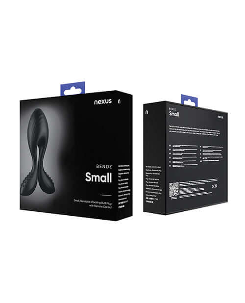 Nexus Bendz Small Remote Control Butt Plug Black packaging showing product features and details