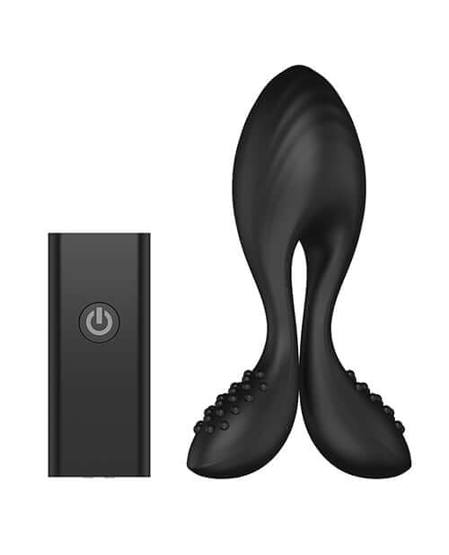Nexus Bendz Vibrating Butt Plug Large Black alongside its remote control for adjustable anal play.