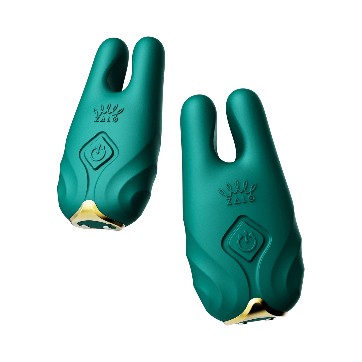 ZALO Nave Vibrating Nipple Clamps in Turquoise Green with EasyClamp technology and dual motors for powerful nipple stimulation.