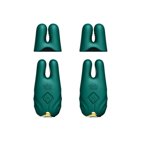 ZALO Nave Vibrating Nipple Clamps in Turquoise Green with EasyClamp Technology and Powerful Dual Motors.