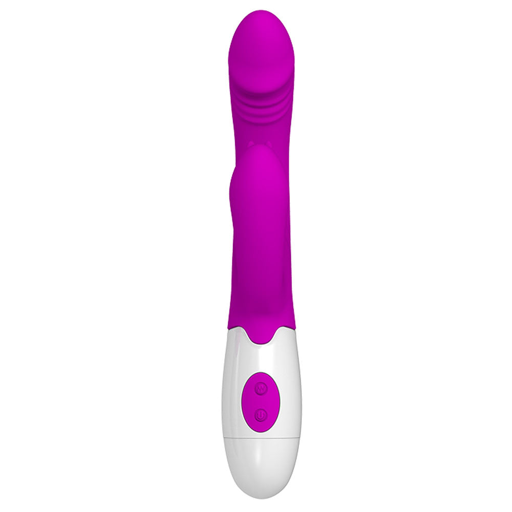 Pretty Love Andre 7 Function Rabbit Vibrator Purple with a sleek design and dual-action capabilities for pleasure.