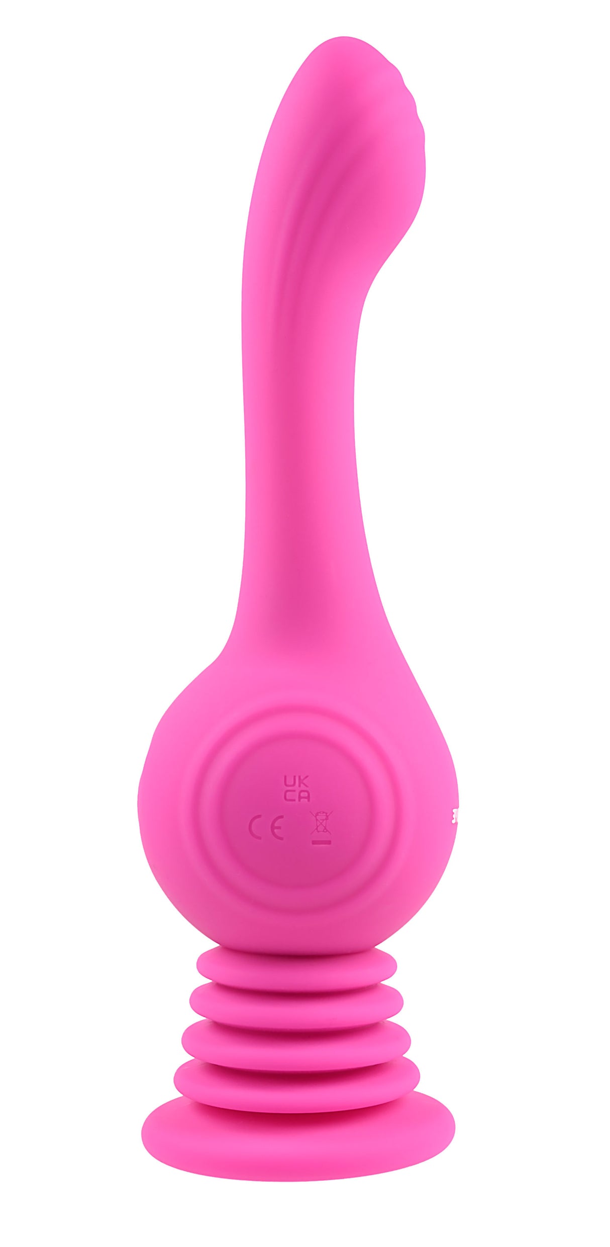 Gyro Vibe Silicone Suction Cup Vibrator Pink with textured shaft and suction base.
