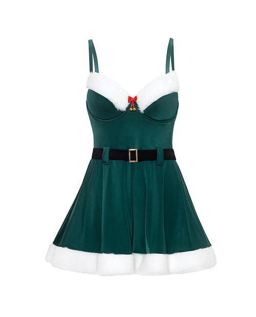 Holiday Elfina Padded Cup Chemise Marabou Trim Green L/XL featuring a festive elf-inspired design and soft marabou trim.