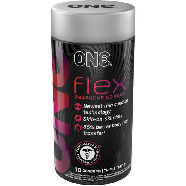 One Flex Graphene Condoms 10 Pack - Ultra-thin design with 85% better heat transfer for intimate protection.