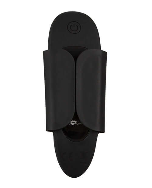 GoGasm Panty Vibrator Black view from above, featuring stimulating texture and magnetic wings for secure fit.