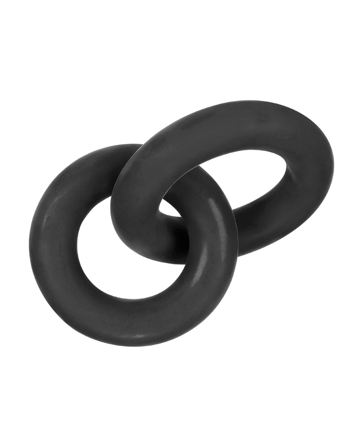 Hunky Junk Duo Linked Cock & Ball Rings Tar interlocked black rings designed for comfort and support.
