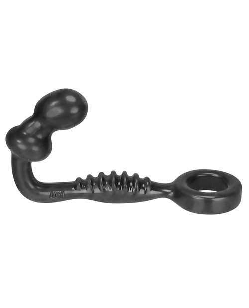 Hunkyjunk Ripple Asslock Cock Ring Butt Plug Tar showing a flexible design for enhanced stimulation and prostate pleasure.