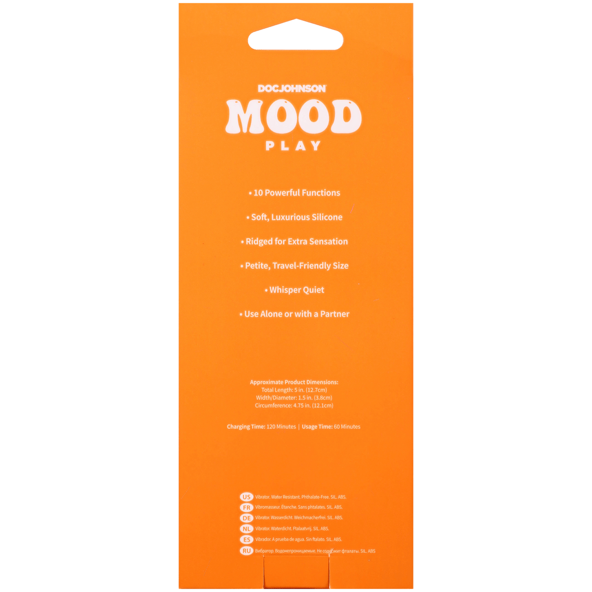 Mood Play Mini Power Wand Blue packaging showcasing 10 powerful functions and travel-friendly design.