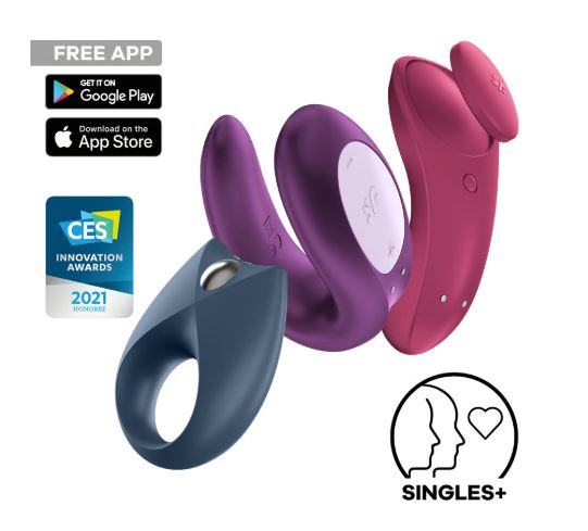 Satisfyer Partner Box 3 Couples Vibrator Set showcasing app-compatible toys for shared pleasure.