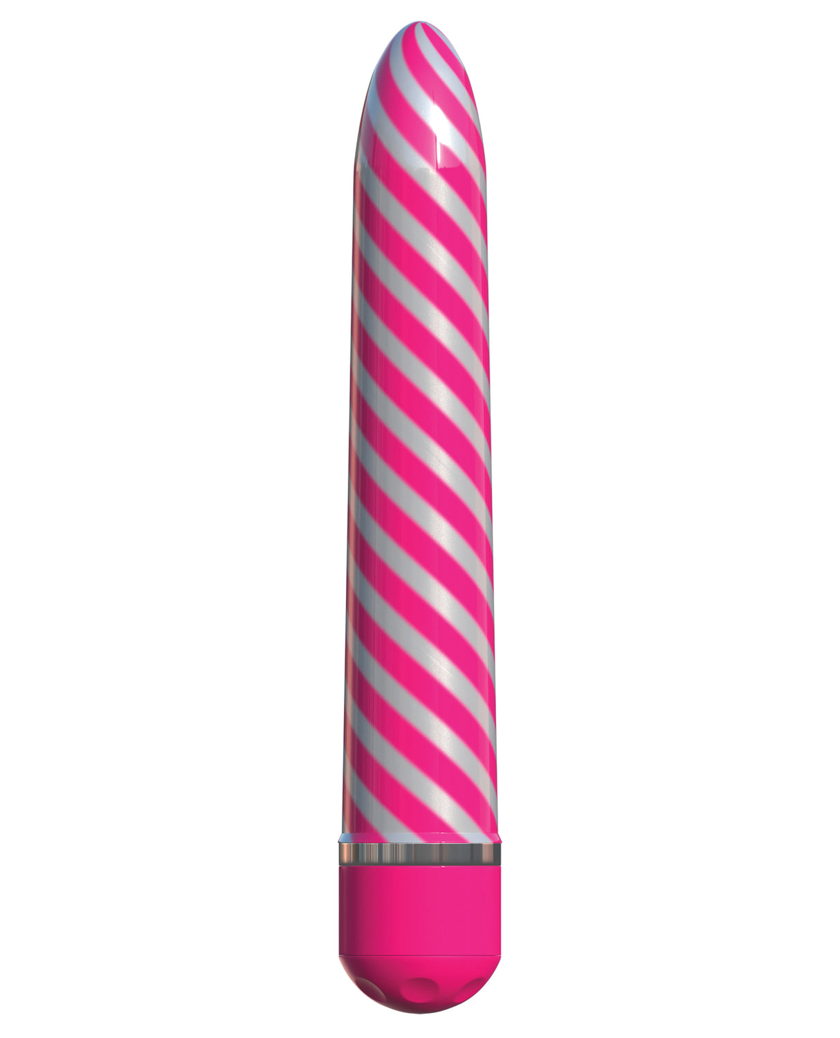 Classix Sweet Swirl Vibrator Pink with a spiraling metallic pattern in a slimline design.