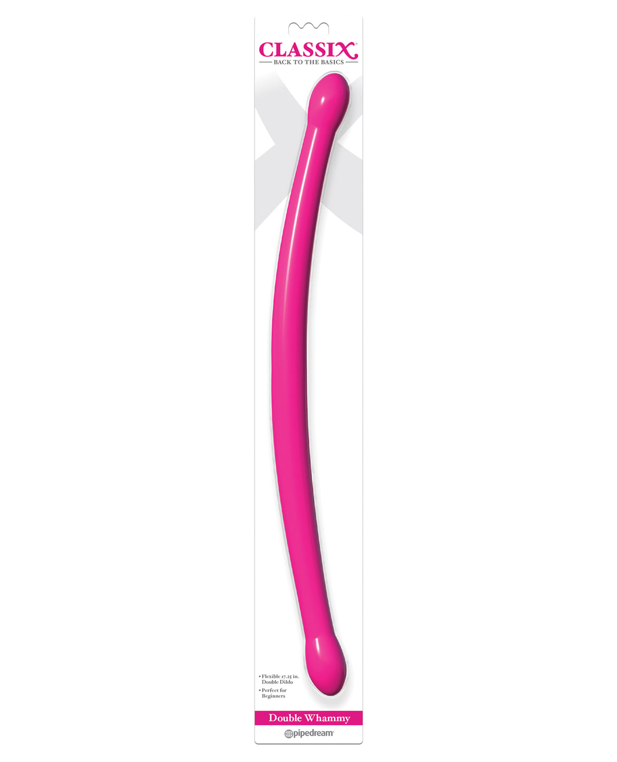 Classix 17.25 Inch Double Whammy Double Dong Pink, a flexible double-ended dildo for versatile pleasure.