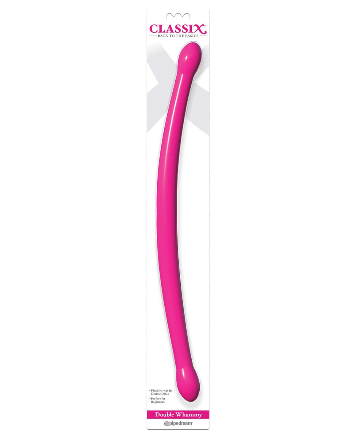 Classix 17.25 Inch Double Whammy Double Dong Pink, a flexible double-ended dildo for versatile pleasure.