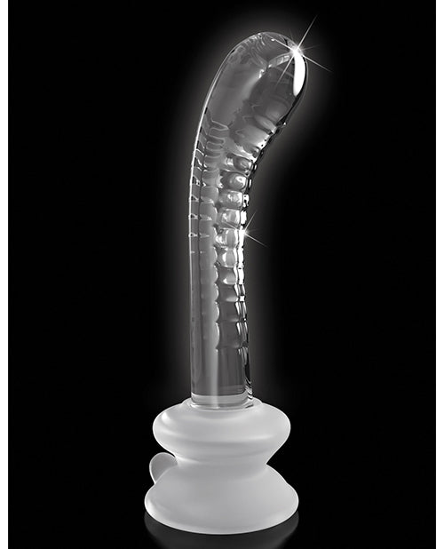 Icicles No 88 Glass G-Spot Suction Cup Massager Clear with sleek design and ridges for stimulation.