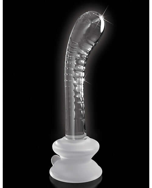 Icicles No 88 Glass G-Spot Suction Cup Massager Clear with sleek design and ridges for stimulation.