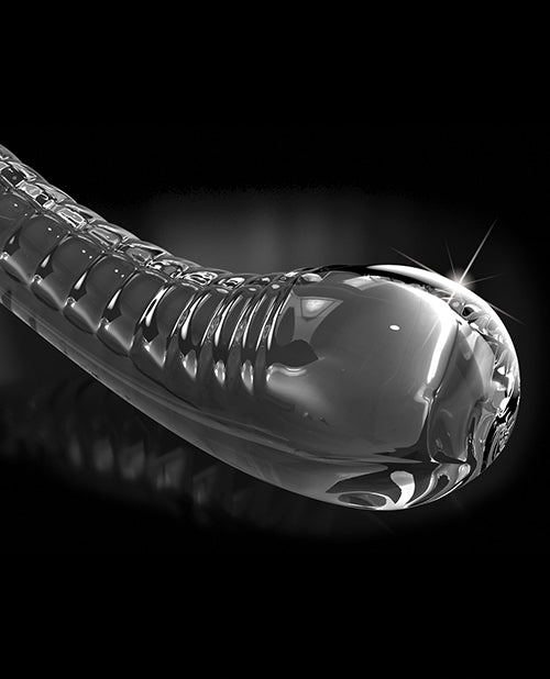 Icicles No 88 Glass G-Spot Suction Cup Massager Clear close-up showing sleek design and ridges for stimulation.