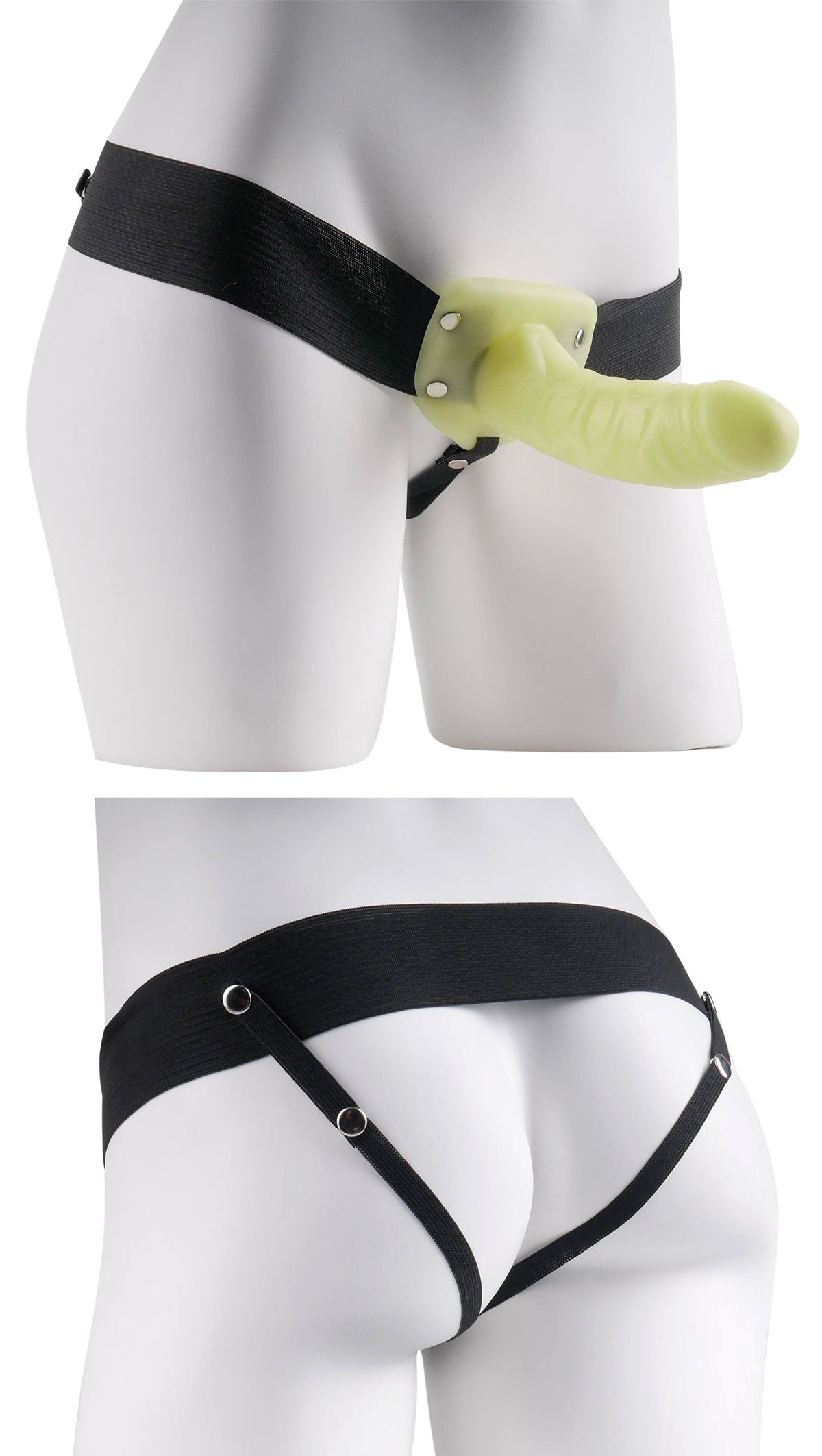 Fetish Fantasy Strap On For Him Or Her Glow In The Dark on a mannequin, showcasing its beginner-friendly design.